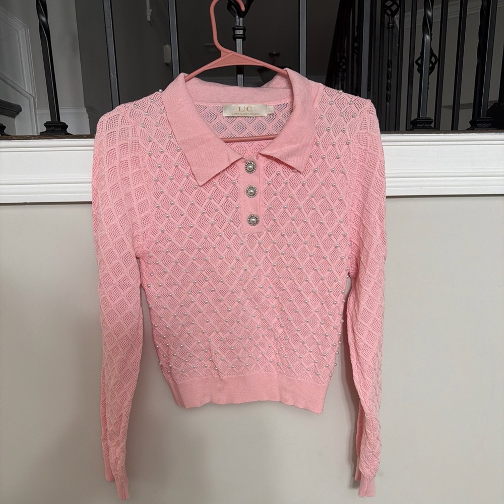 Lizette Collection vintage-style, long-sleeve knit polo women’s sweater. - Picture 2 of 7